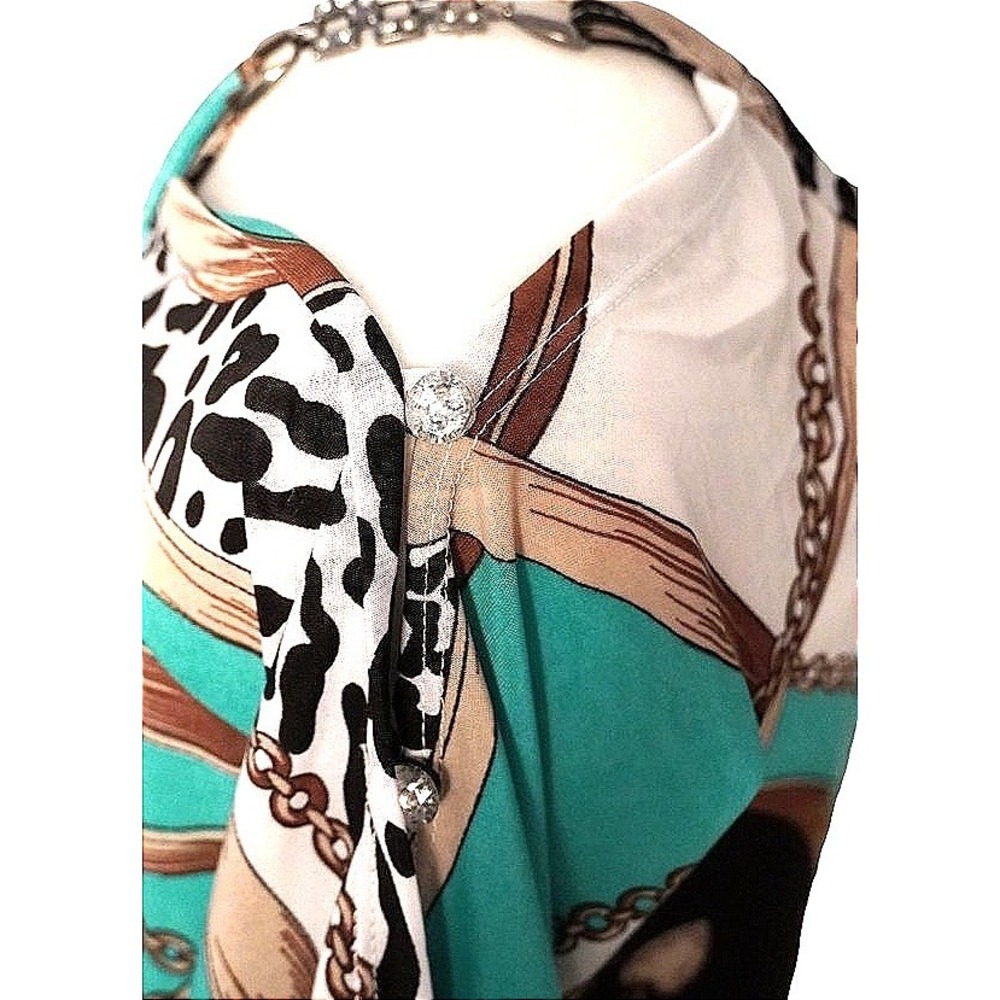 Glam Don't Miss‎ Out Scarf Print Cold Shoulder Top Women M Teal Leopard Chain - Picture 5 of 10